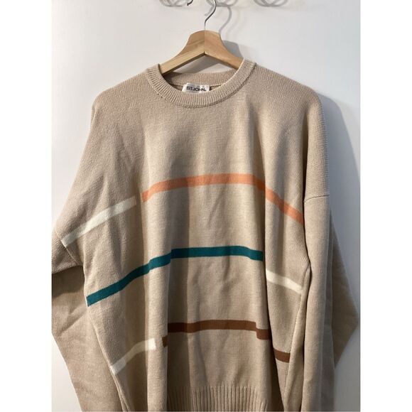 St john Vintage Beige Crewneck Sweater Retro Striped Knit Pullover Unisex Size X - Picture 5 of 15